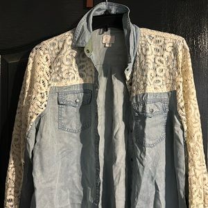 Button up lacy blue shirt